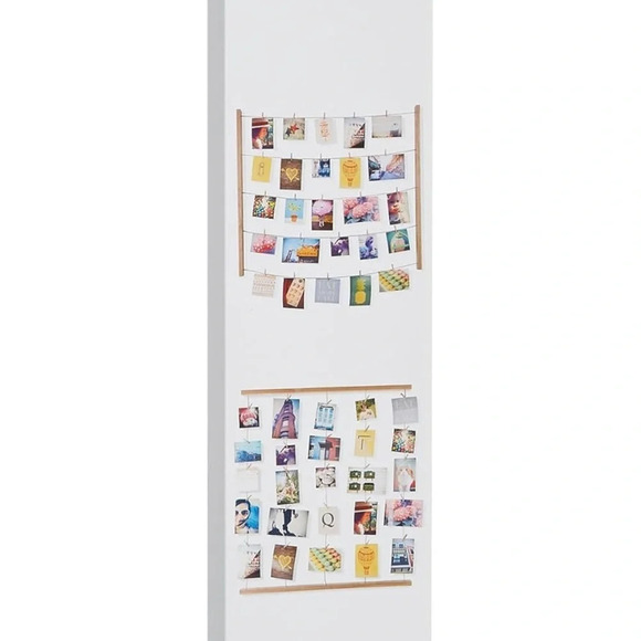 Hanging photo collage with two wood wall mounts, and rope with clothespins - Picture 8 of 12